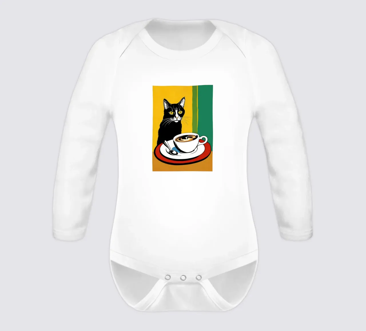 Katze und Kaffee Langarm Babybody von Arjun