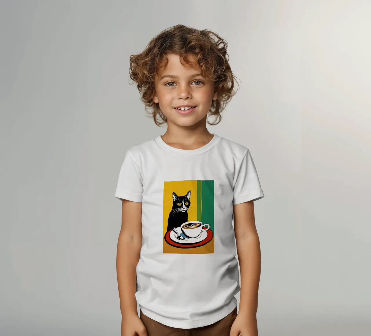 Gatto e caffè t-shirt bambini da Arjun