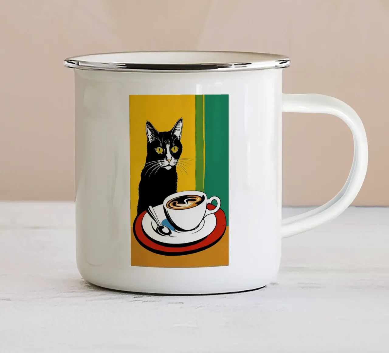 Gatto e caffè tazza in smalto da Arjun