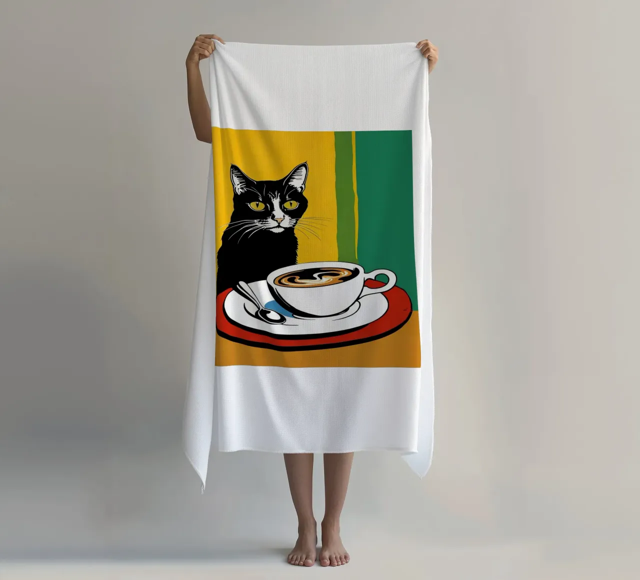 Gatto e caffè telo mare da Arjun