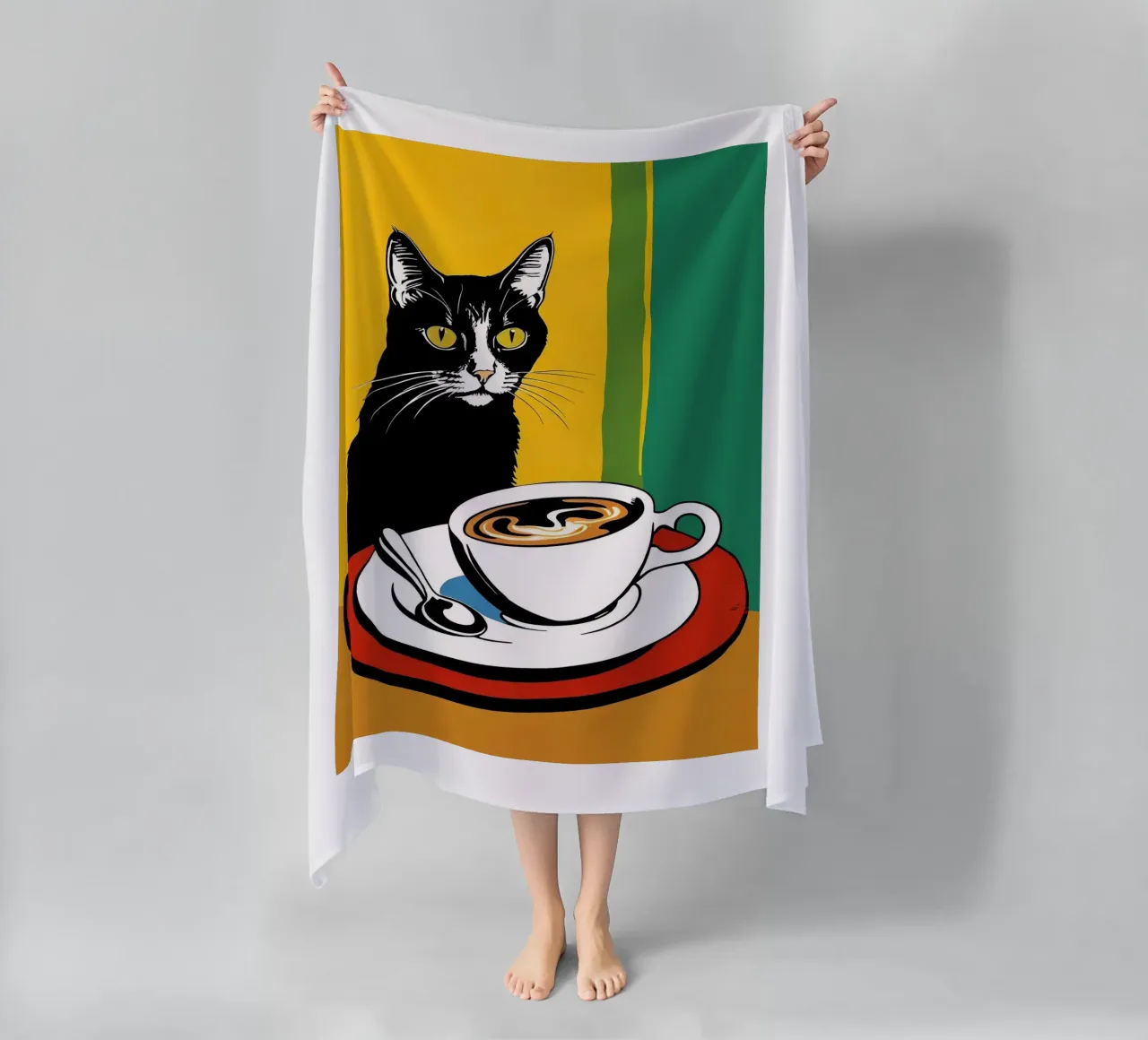 Gatto e caffè telo mare da Arjun