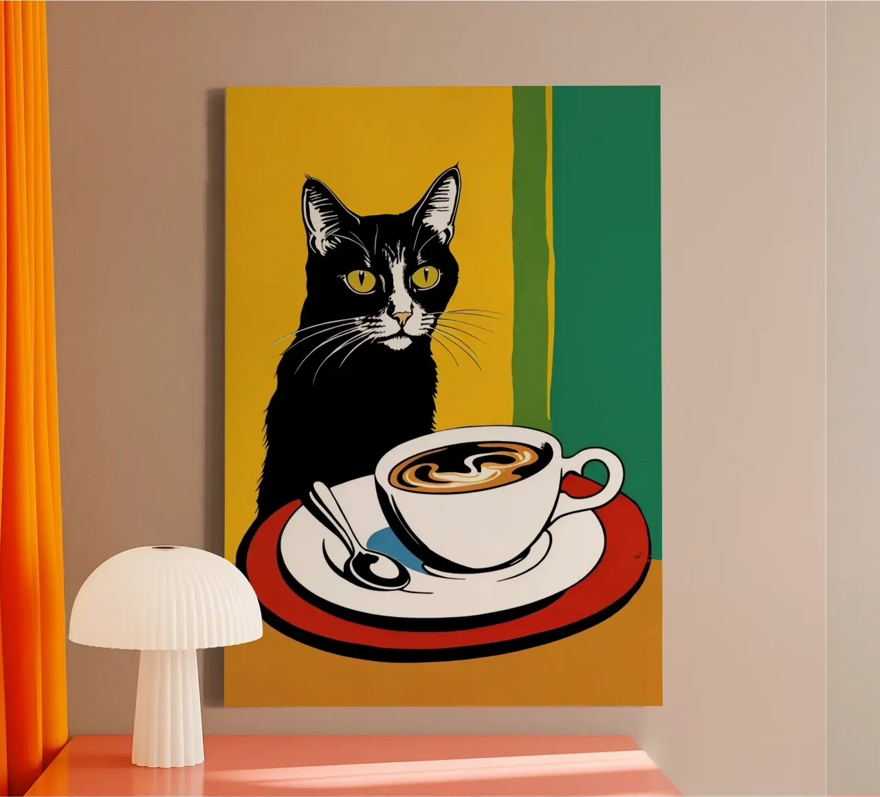 Gatto e caffè tela da Arjun