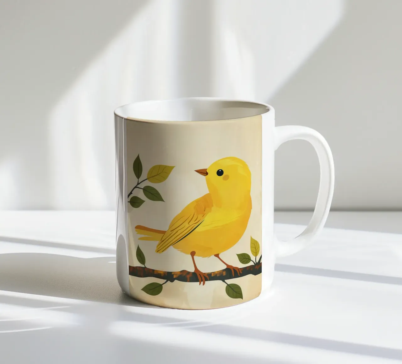 Un canari jaune vif chante sous le soleil mug en céramique de DesignDoodle