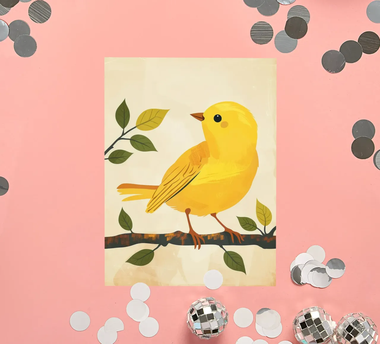 Un canari jaune vif chante sous le soleil autocollant de DesignDoodle
