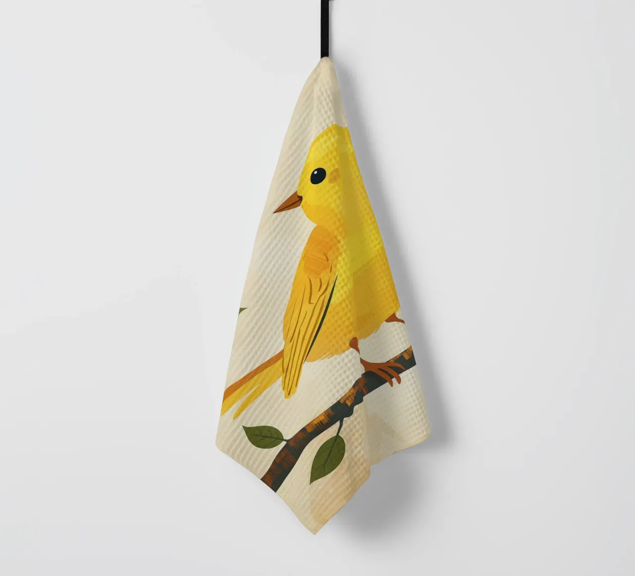 Un canari jaune vif chante sous le soleil torchon de DesignDoodle