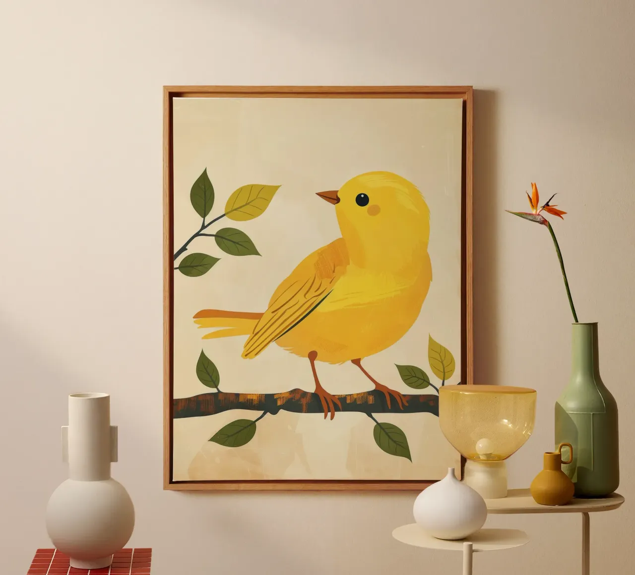 Un canari jaune vif chante sous le soleil toile avec Caisse américaine de DesignDoodle