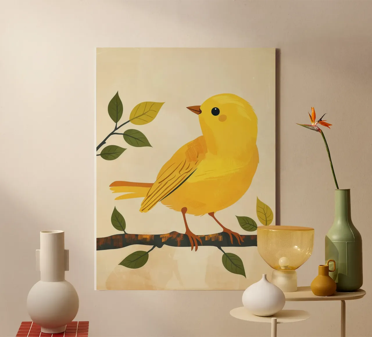 Un canari jaune vif chante sous le soleil toile avec Caisse américaine de DesignDoodle