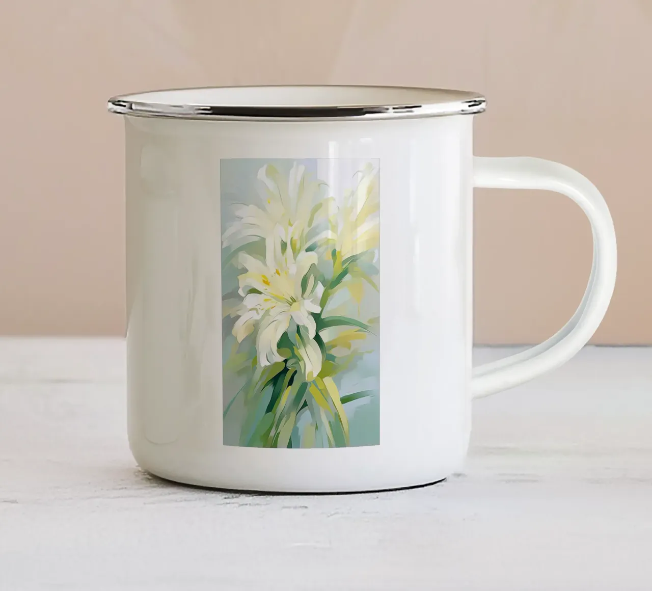 Fiori verdi e bianchi tazza in smalto da Imagine