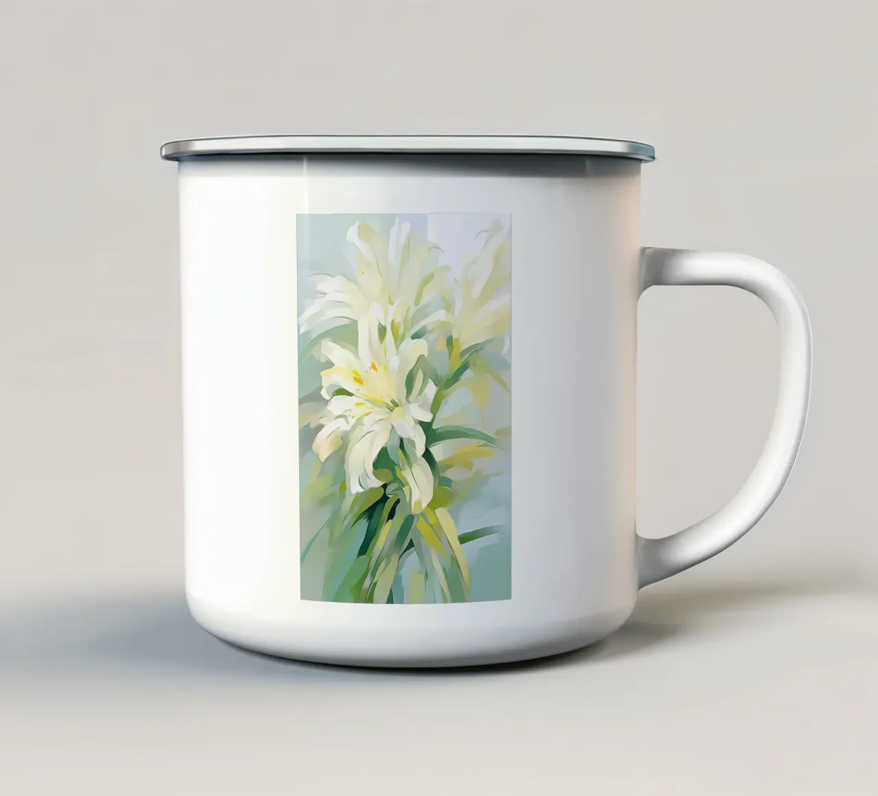 Fiori verdi e bianchi tazza in smalto da Imagine