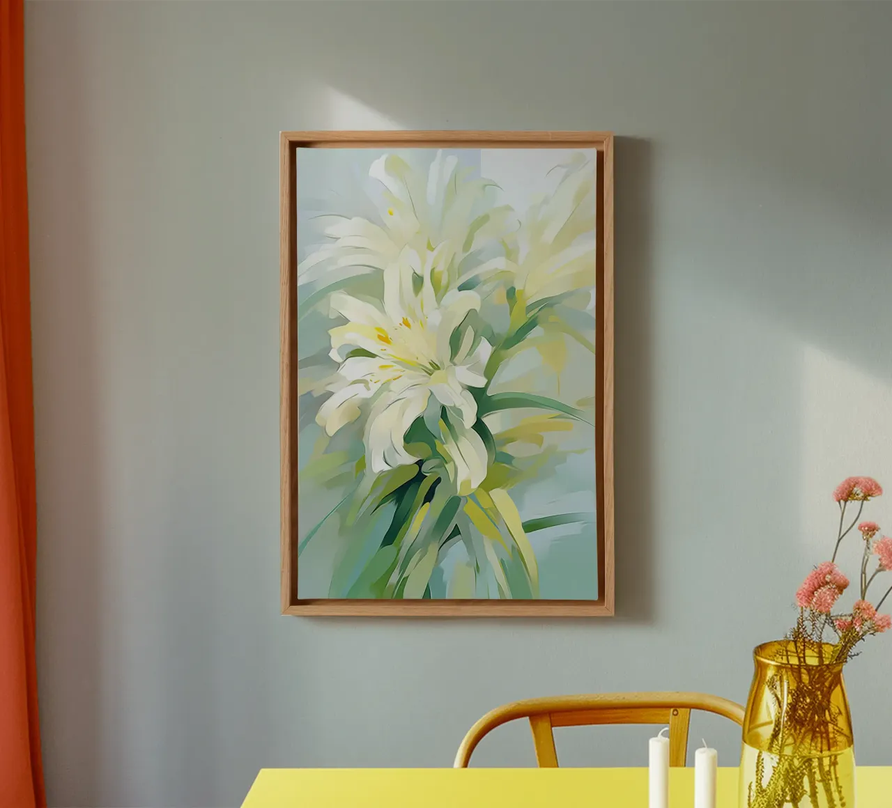Bloemen in groen en wit canvas met Baklijst van Imagine