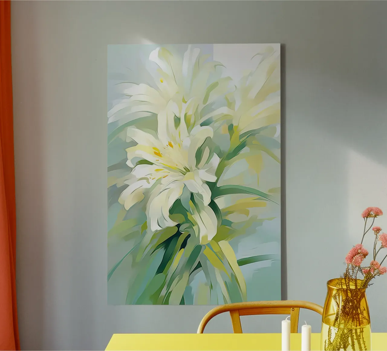 Bloemen in groen en wit canvas met Baklijst van Imagine