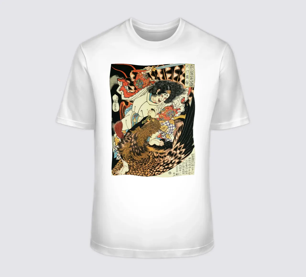 Samouraï aux prises avec un aigle géant - Ancien Ukiyo-e japonais t-shirt de Masterpieces Of Japanese Art