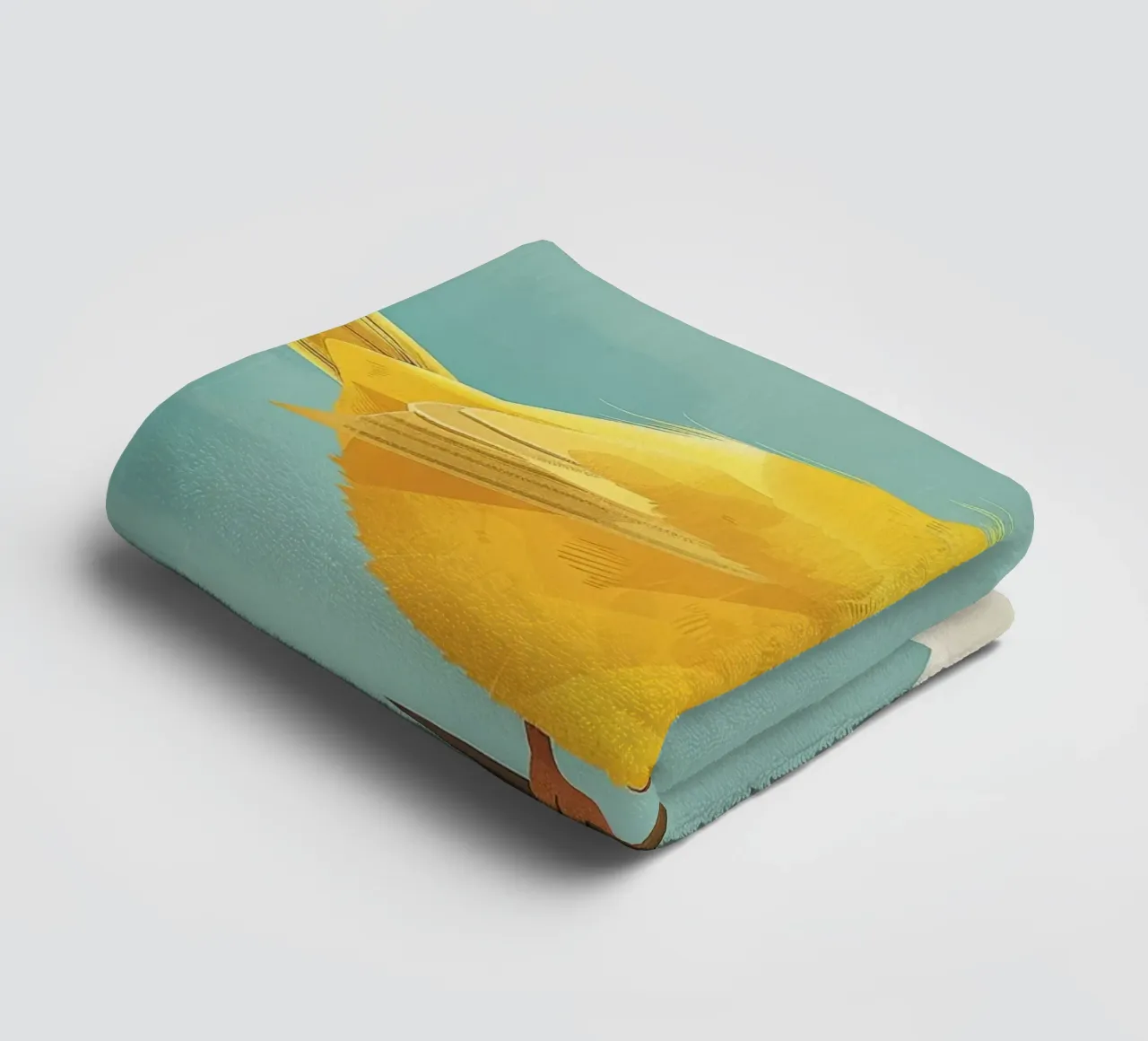 Un canarino siede con grazia su un ramo, circondato dal cielo blu asciugamano da bagno da DesignDoodle