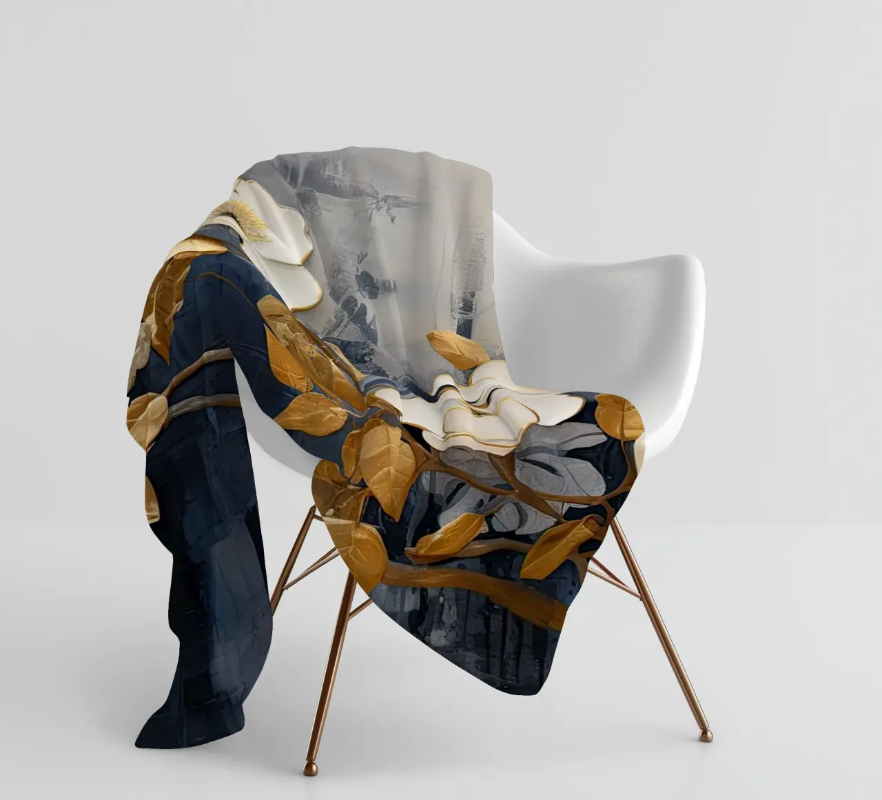Fiori con foglie dorate coperta in pile da Imagine