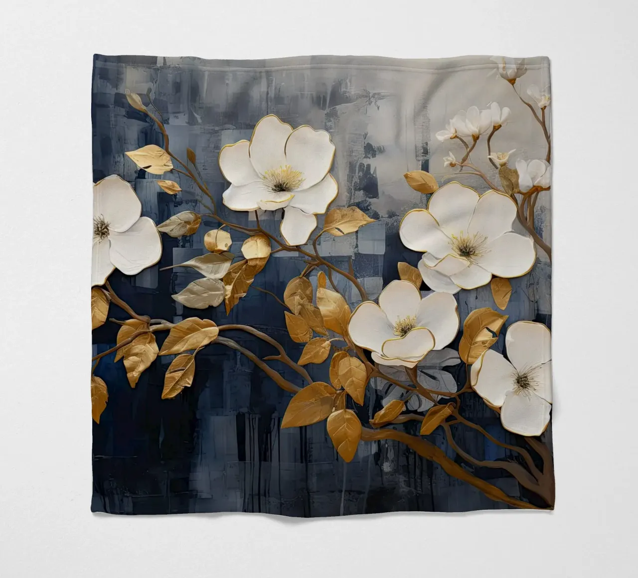 Fiori con foglie dorate coperta in pile da Imagine