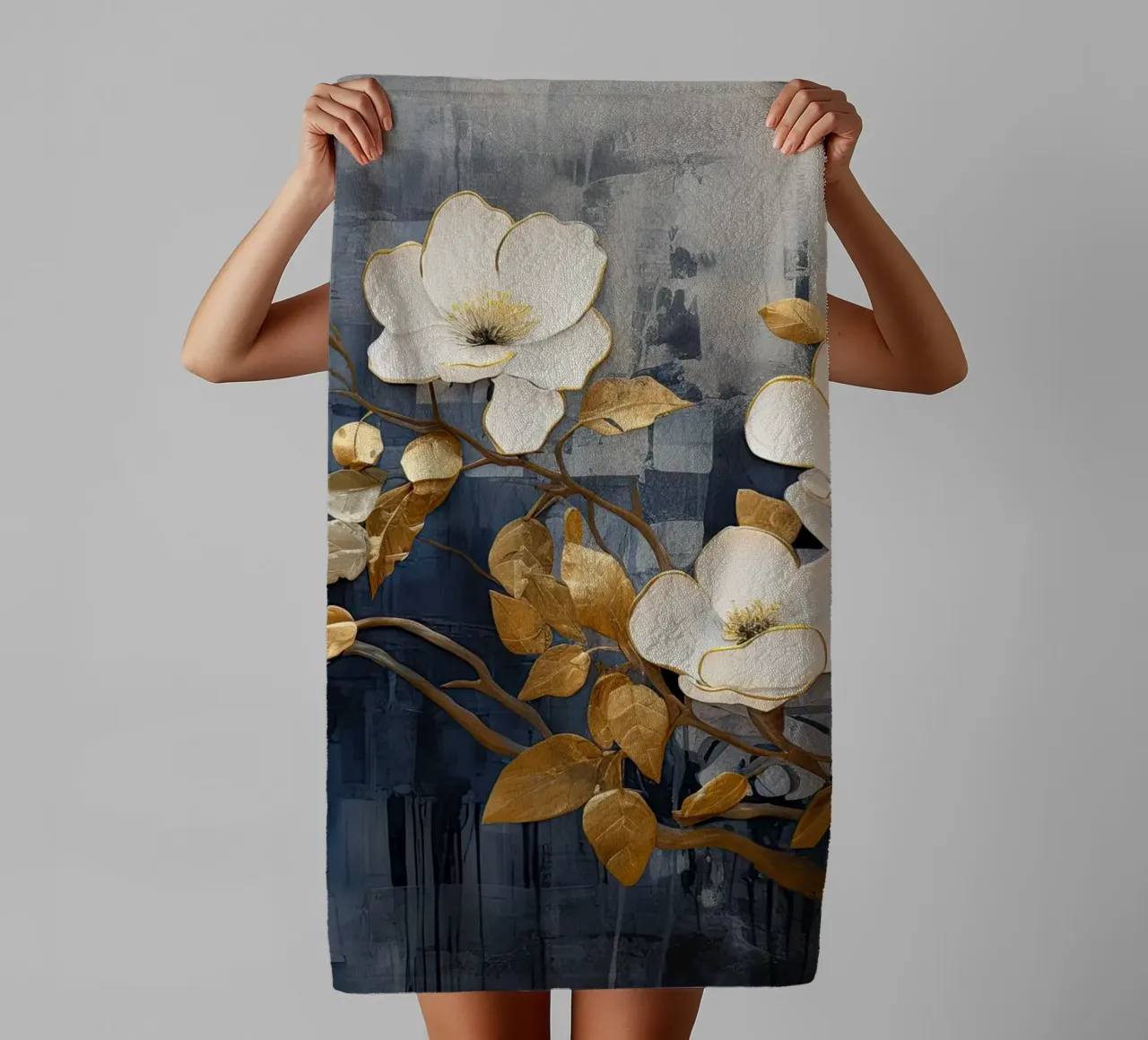 Fiori con foglie dorate asciugamano da bagno da Imagine