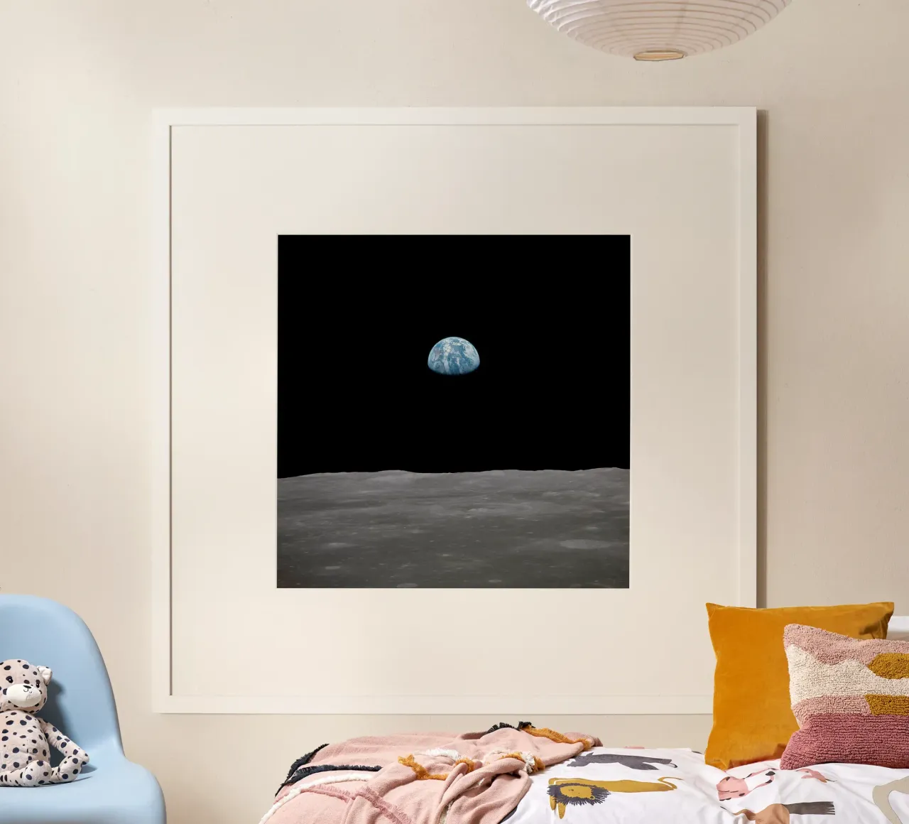 L'Apollo 11 si alza dalla terra sopra la luna, luglio 1969 poster da harris shop