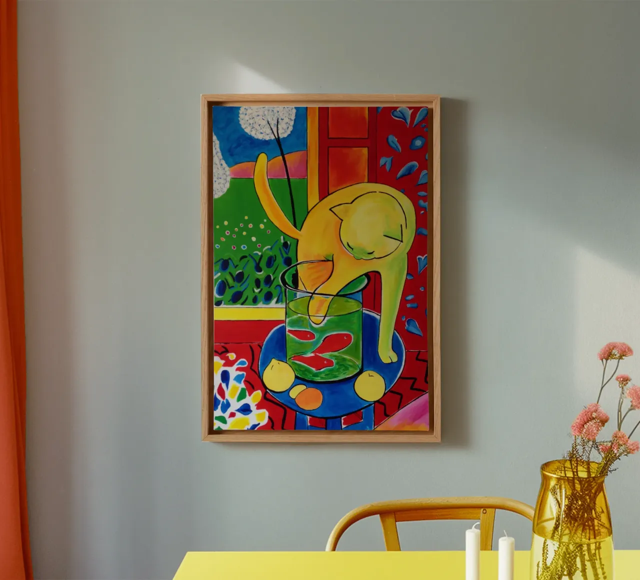 een kat die vis in een potje eet canvas met Baklijst van sazkia art