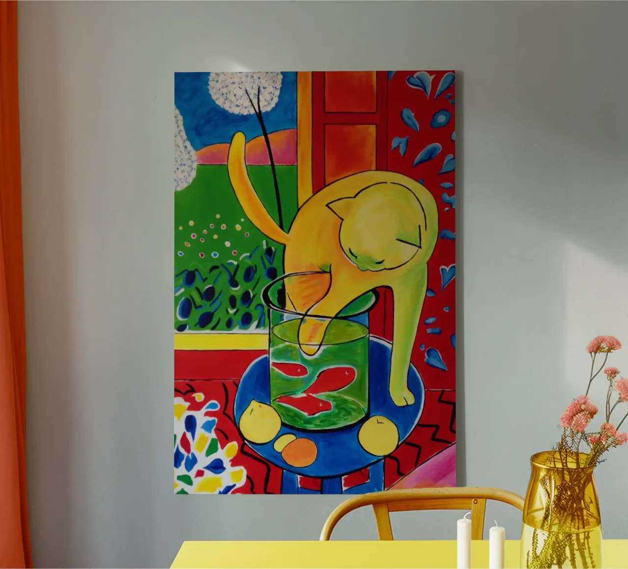 een kat die vis in een potje eet canvas met Baklijst van sazkia art