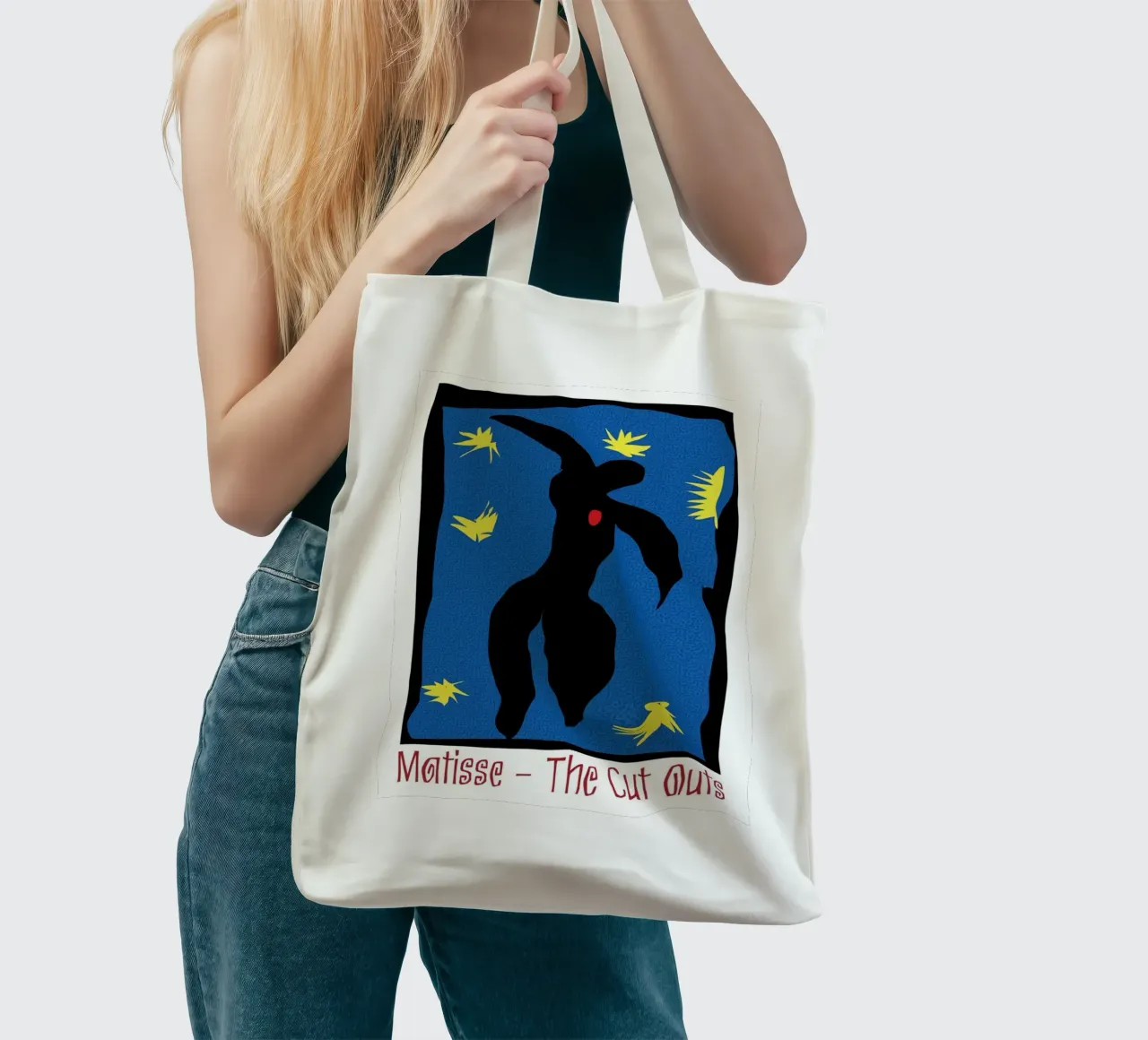 silhouette of a person jumping tote bag by sazkia art
