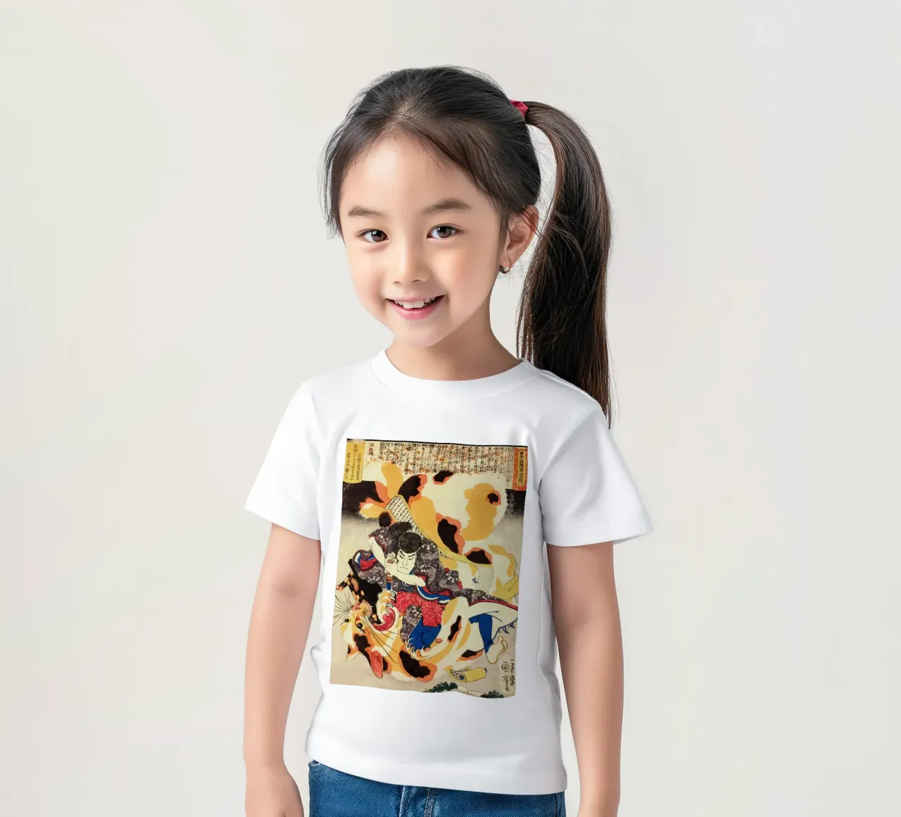 Samurai Warrior Executing Cat Witch - Antique Japanese Art kids t-shirt by Masterpieces Of Japanese Art