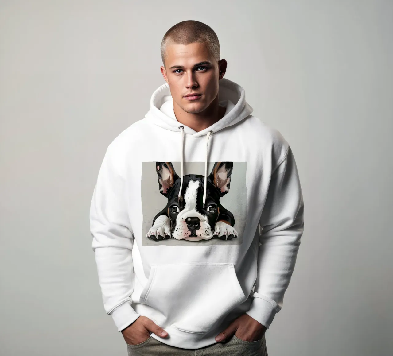 Un cucciolo di bulldog che riposa con gli occhi dolci e l'espressione tranquilla felpa con cappuccio da DesignDoodle