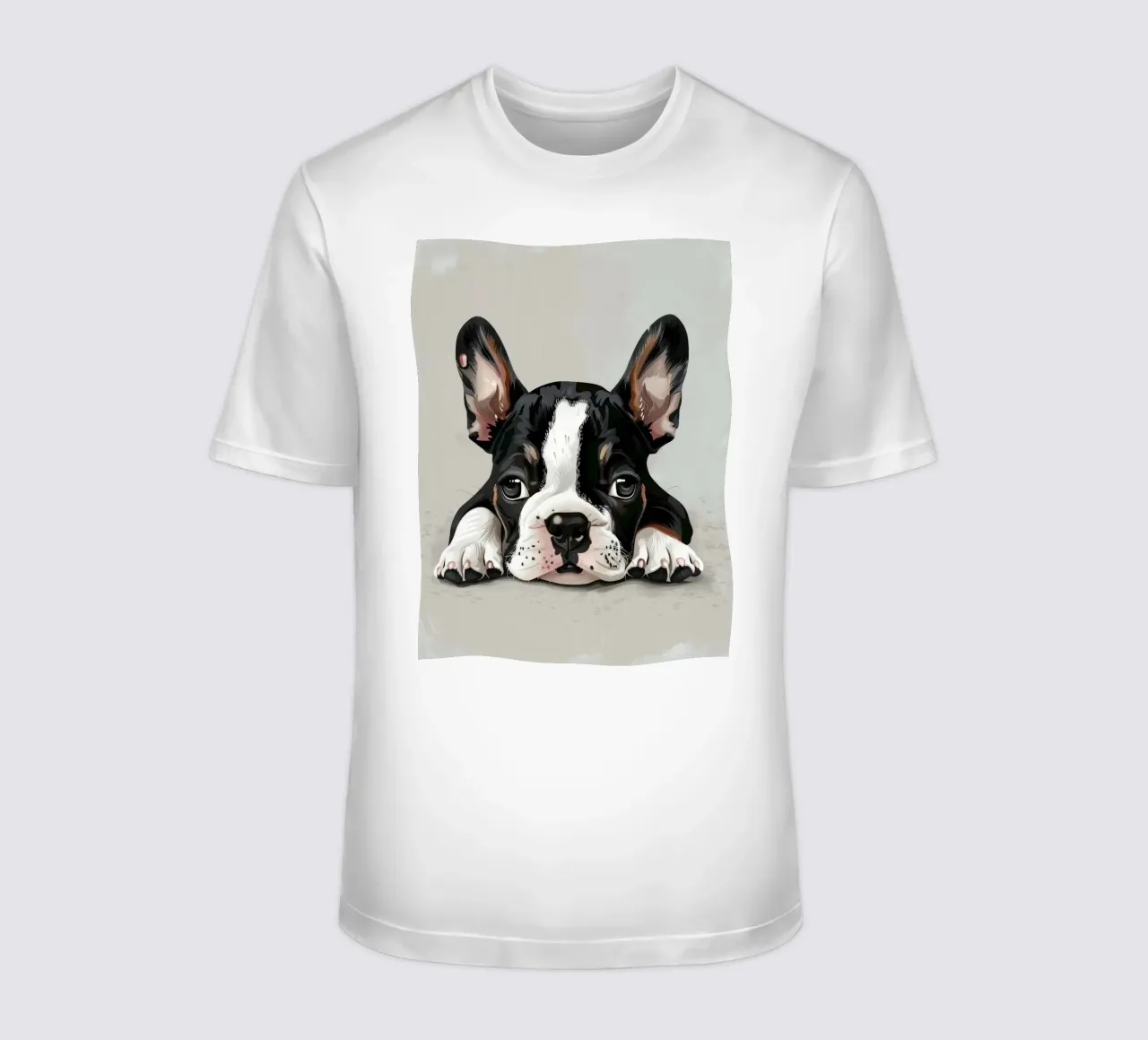 A Bulldog Puppy Resting with Soft Eyes and a Calm Expression t-shirt by DesignDoodle