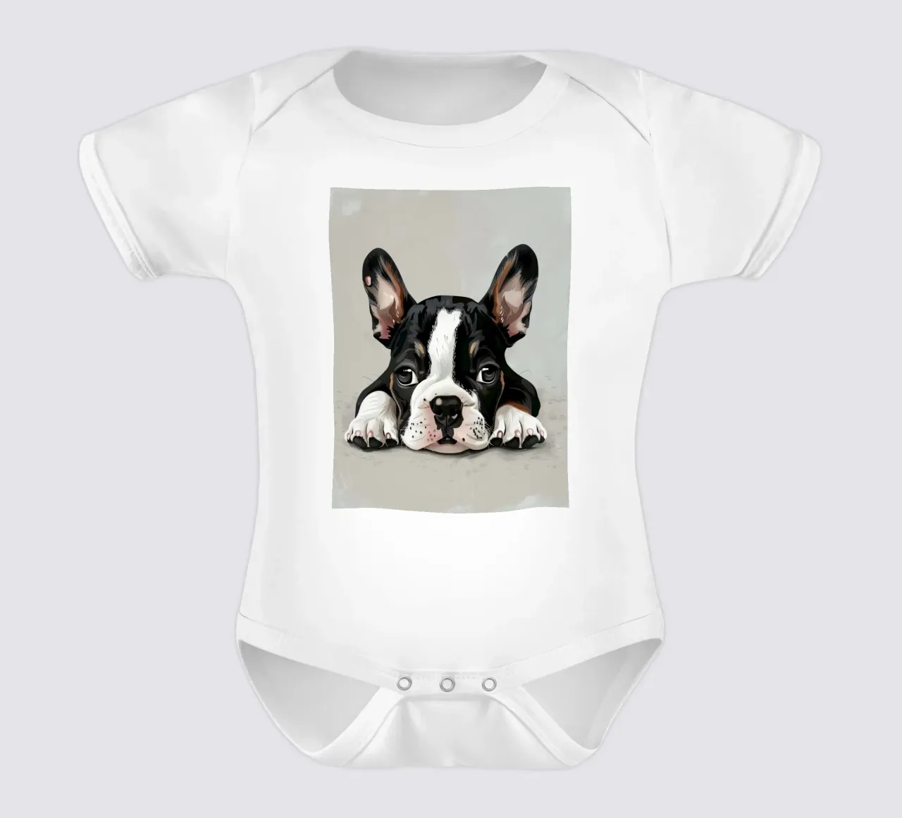 Un chiot bouledogue se reposant avec des yeux doux et une expression calme body bébé de DesignDoodle