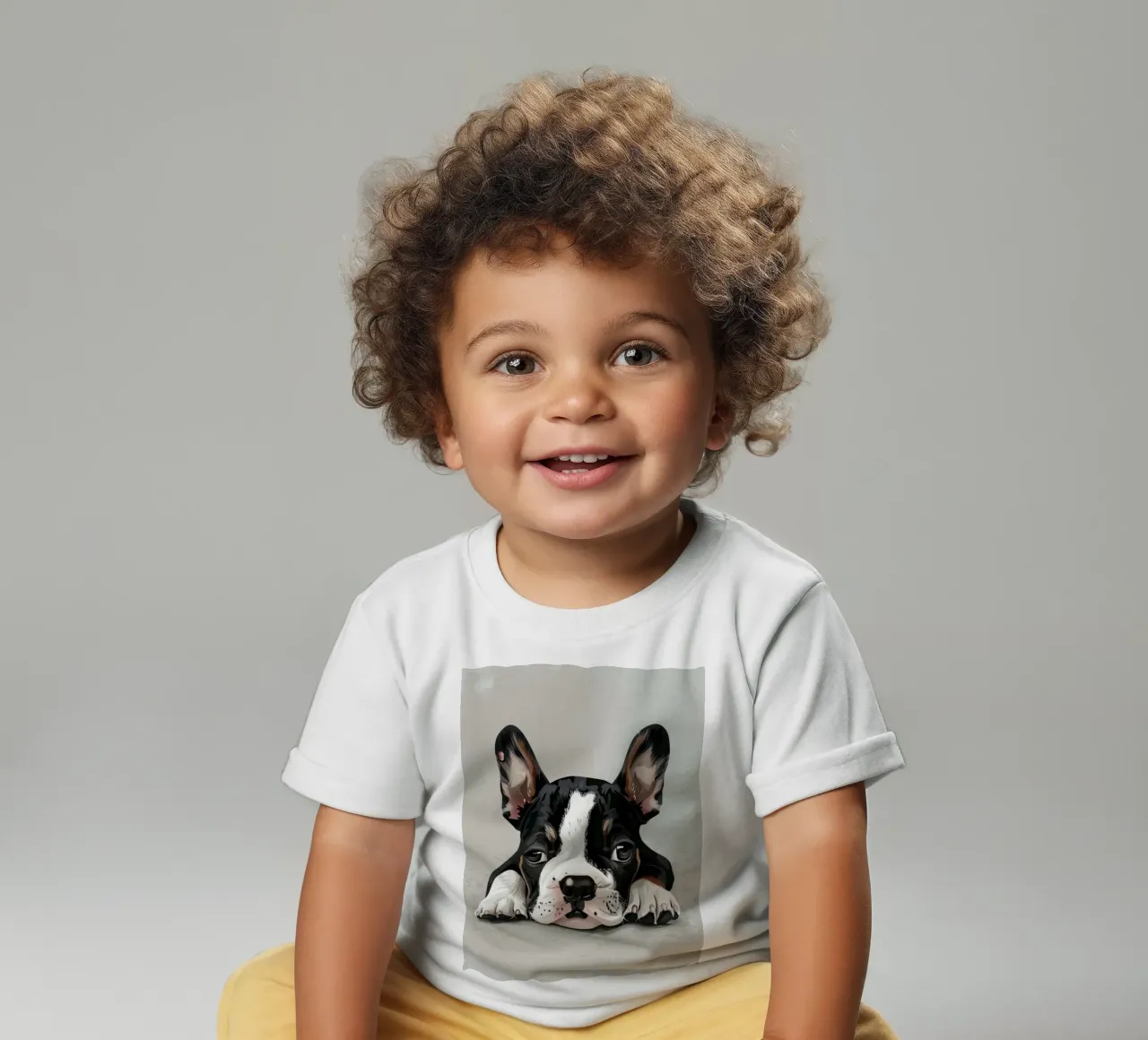 A Bulldog Puppy Resting with Soft Eyes and a Calm Expression baby t-shirt by DesignDoodle