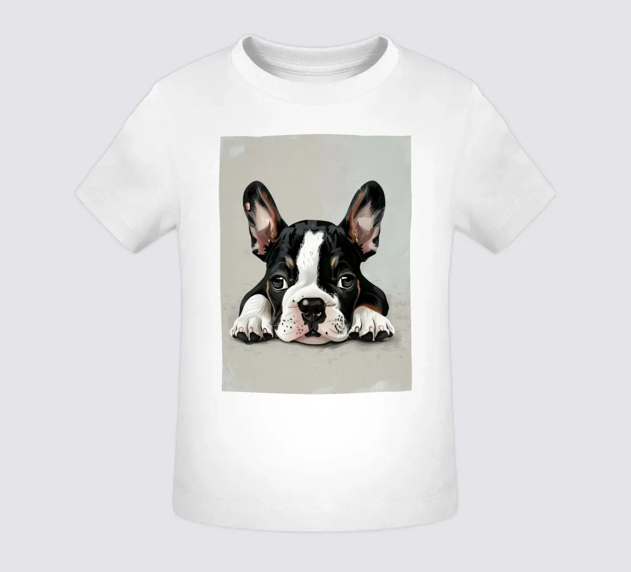 A Bulldog Puppy Resting with Soft Eyes and a Calm Expression baby t-shirt by DesignDoodle