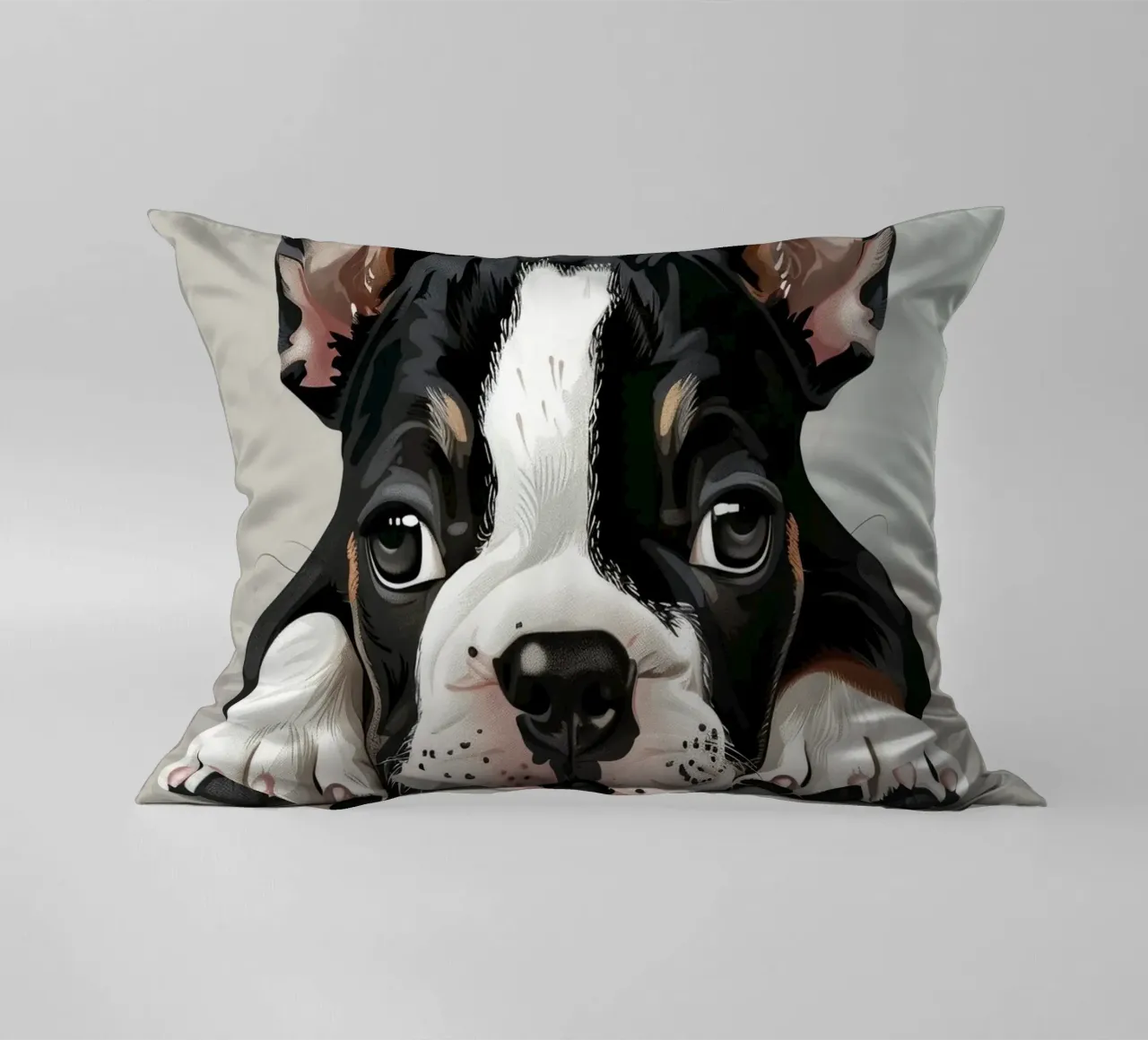 A Bulldog Puppy Resting with Soft Eyes and a Calm Expression decorative cushion by DesignDoodle