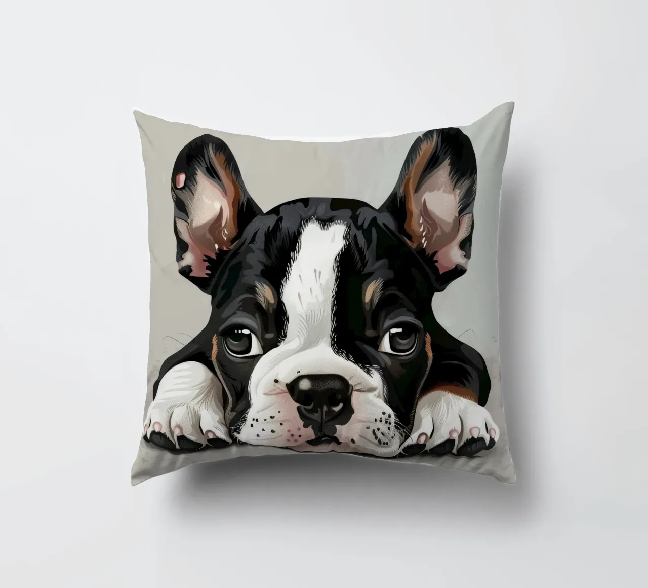 A Bulldog Puppy Resting with Soft Eyes and a Calm Expression decorative cushion by DesignDoodle