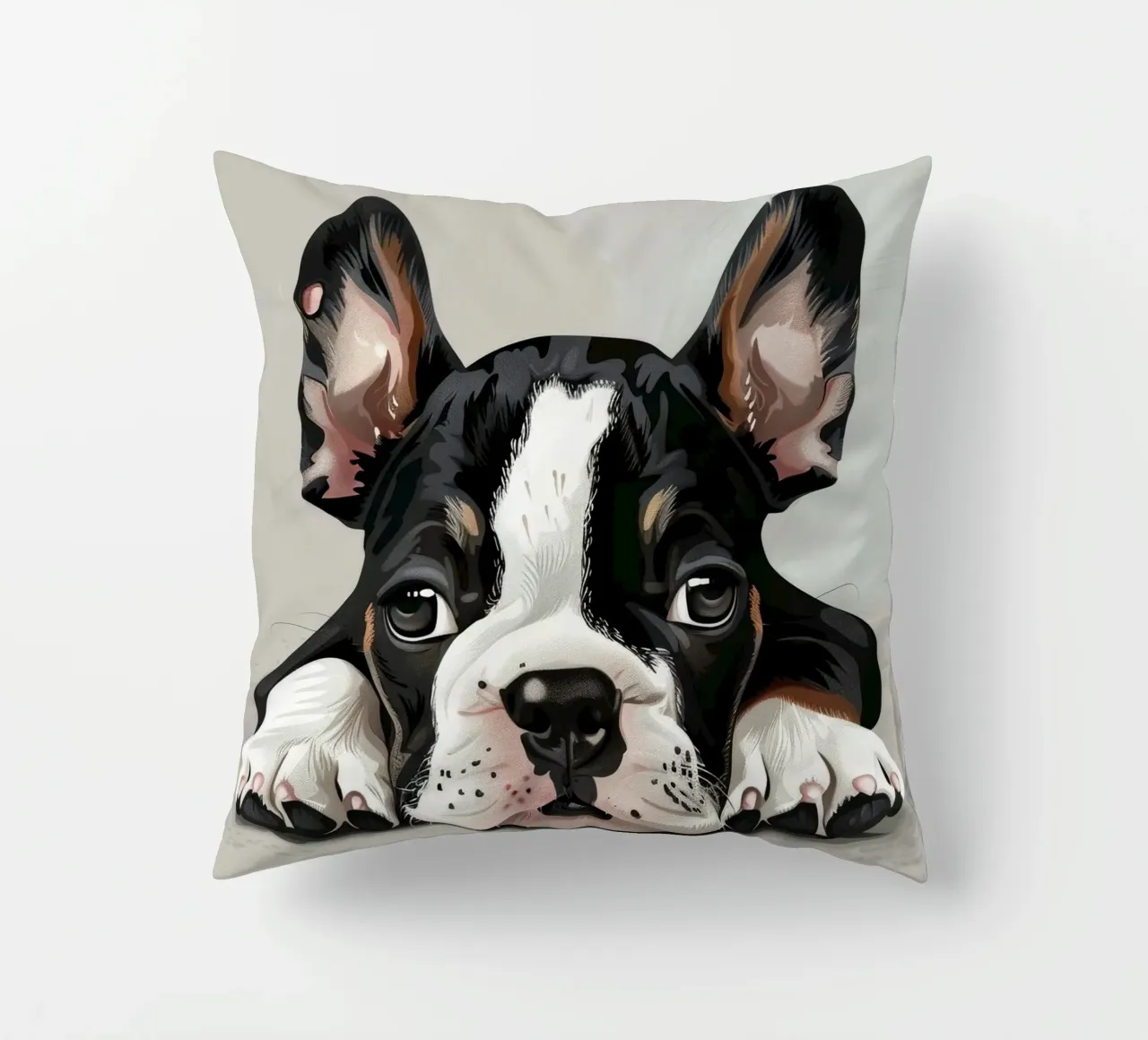 A Bulldog Puppy Resting with Soft Eyes and a Calm Expression decorative cushion by DesignDoodle