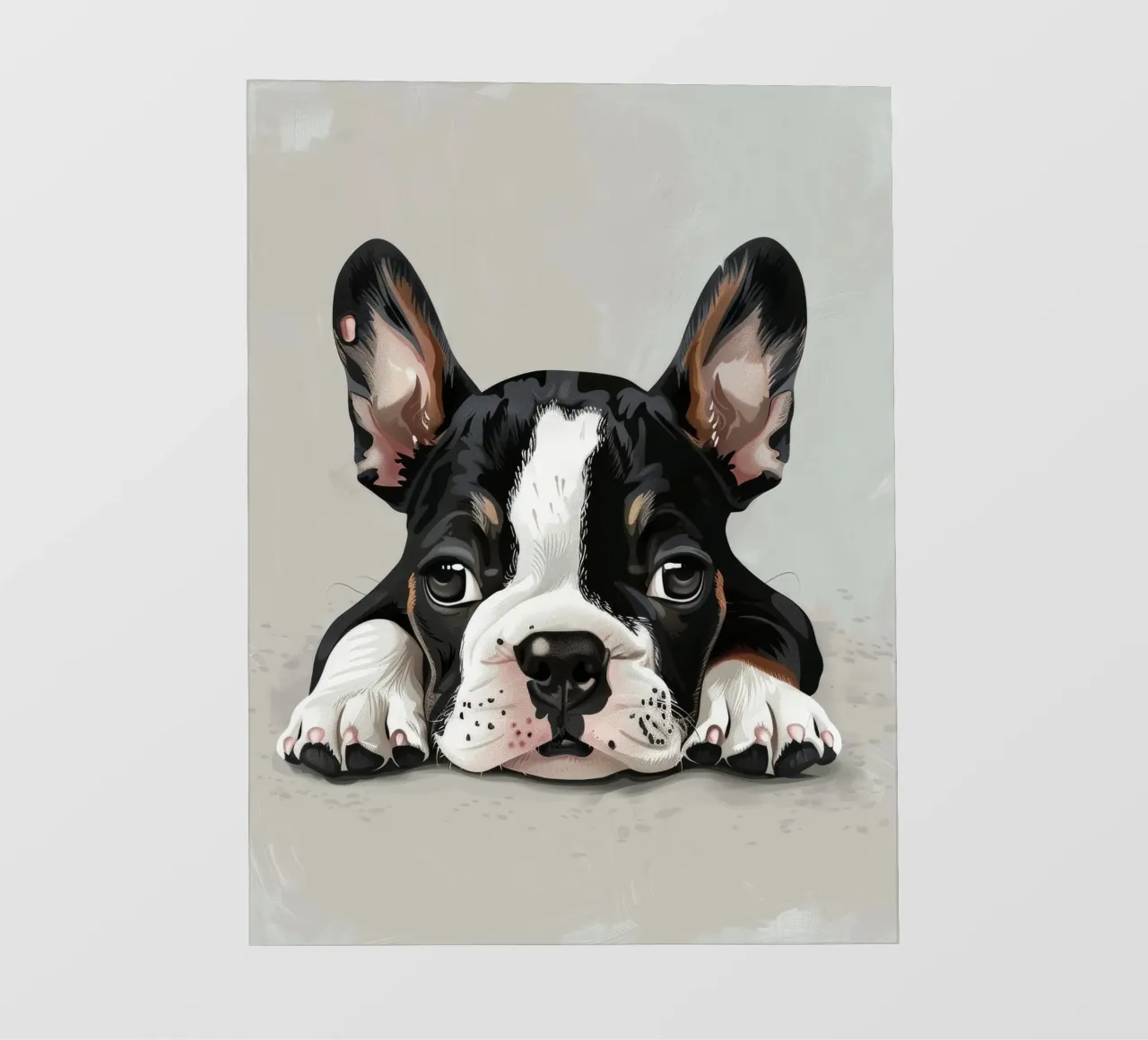 Un chiot bouledogue se reposant avec des yeux doux et une expression calme bâche pvc de DesignDoodle