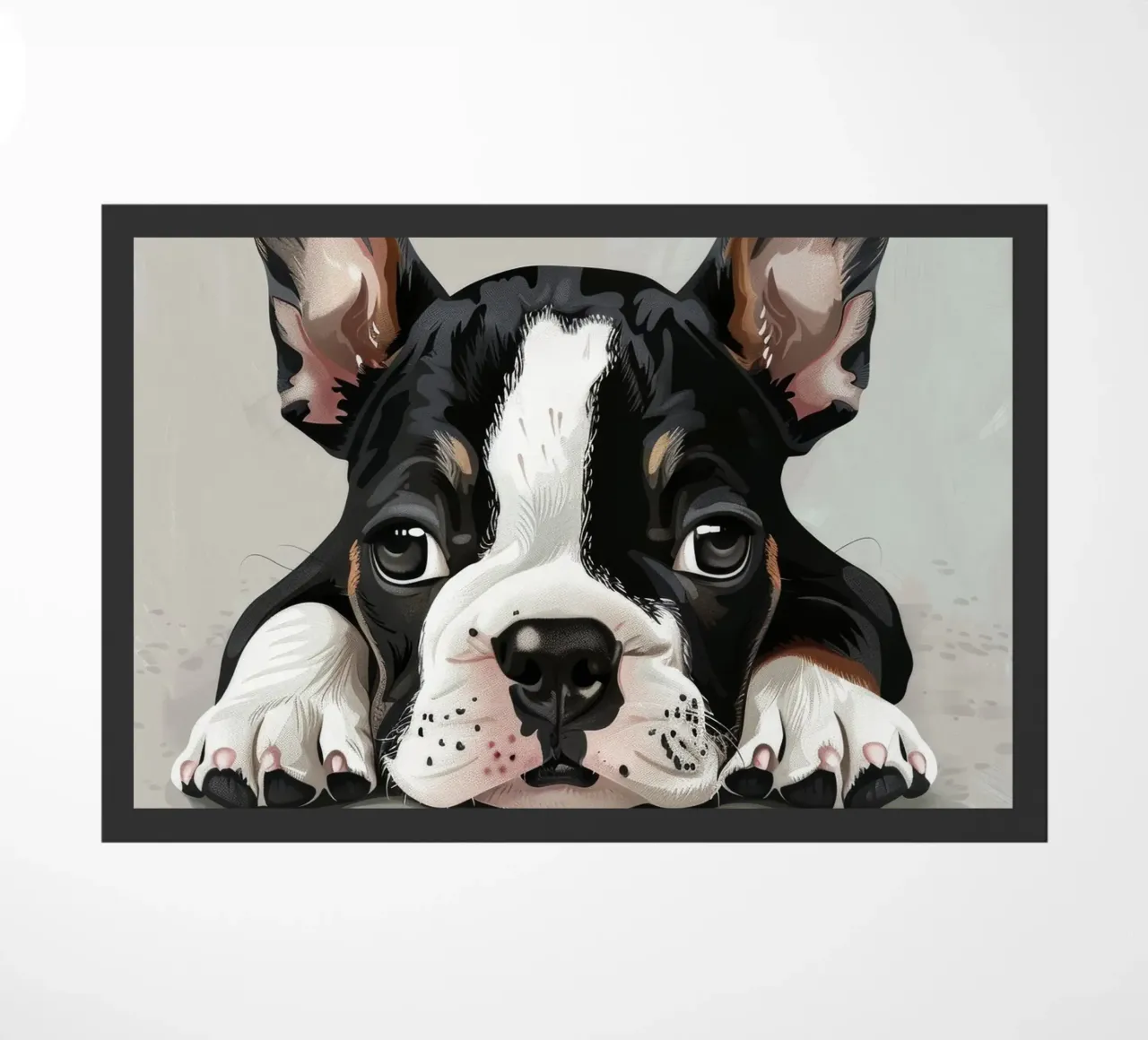 A Bulldog Puppy Resting with Soft Eyes and a Calm Expression doormat by DesignDoodle