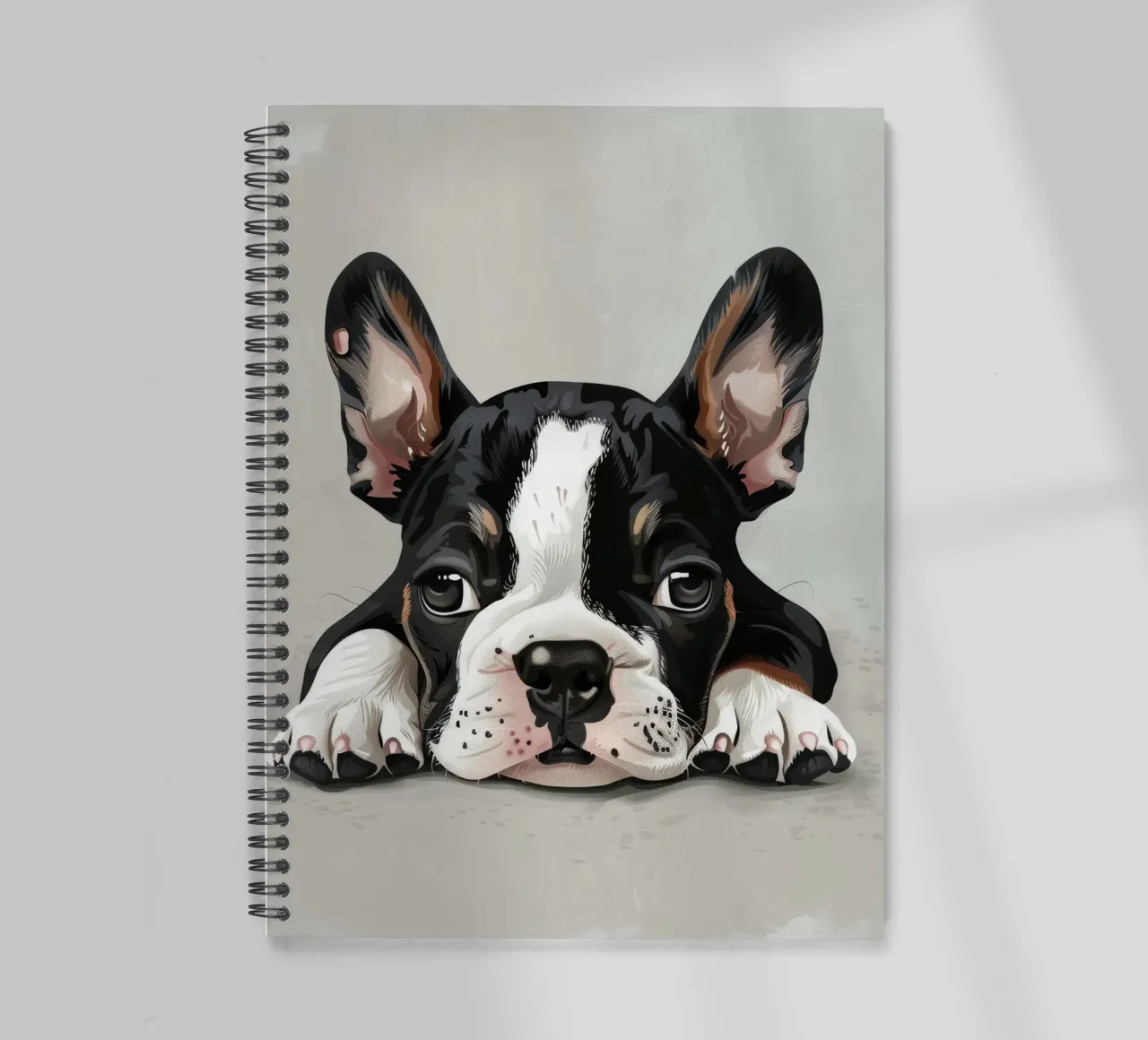 A Bulldog Puppy Resting with Soft Eyes and a Calm Expression spiral notebook by DesignDoodle