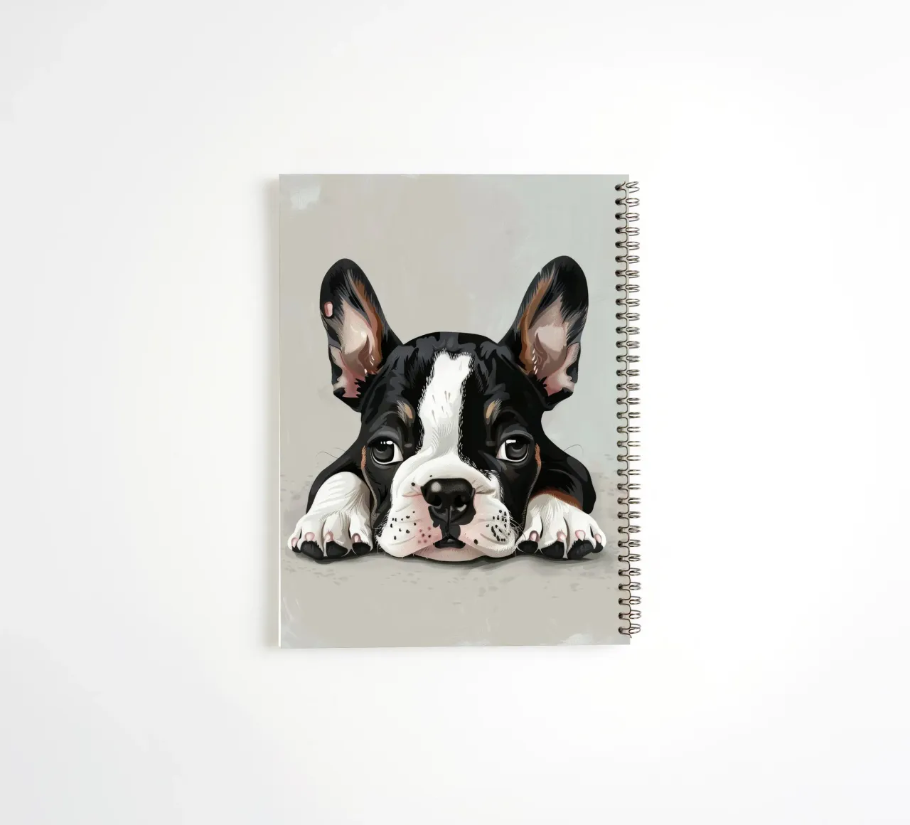 Un chiot bouledogue se reposant avec des yeux doux et une expression calme carnet à spirale de DesignDoodle