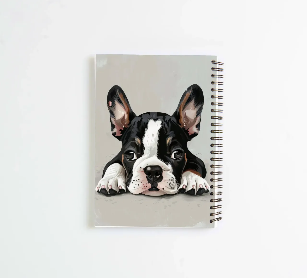 A Bulldog Puppy Resting with Soft Eyes and a Calm Expression spiral notebook by DesignDoodle