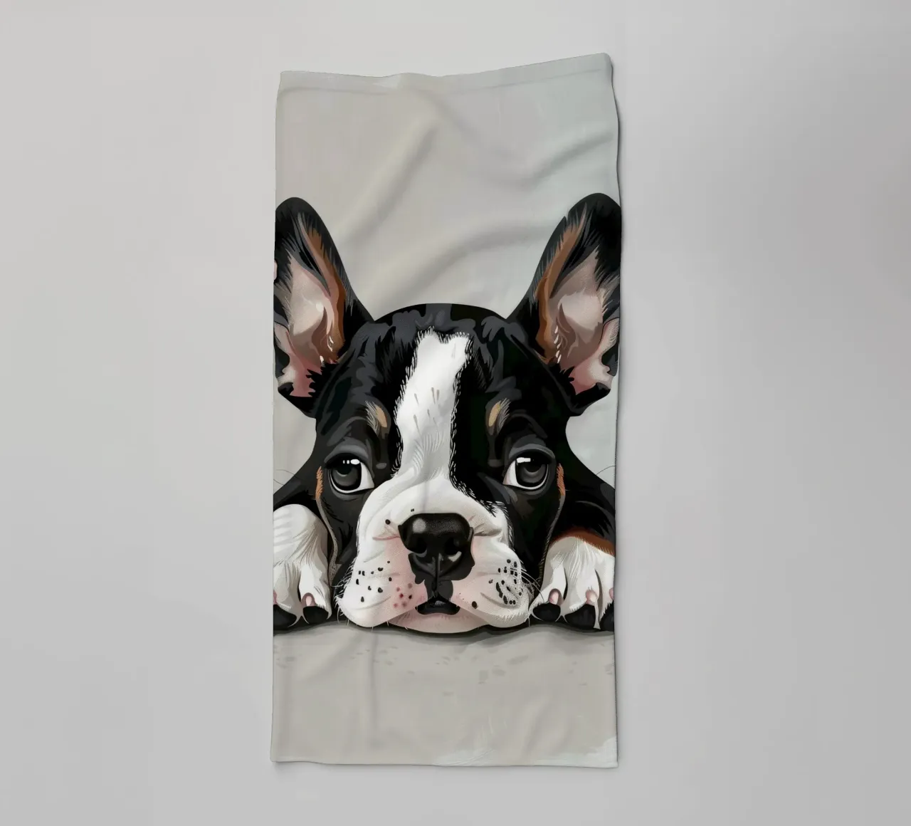 Un chiot bouledogue se reposant avec des yeux doux et une expression calme serviette de bain de DesignDoodle