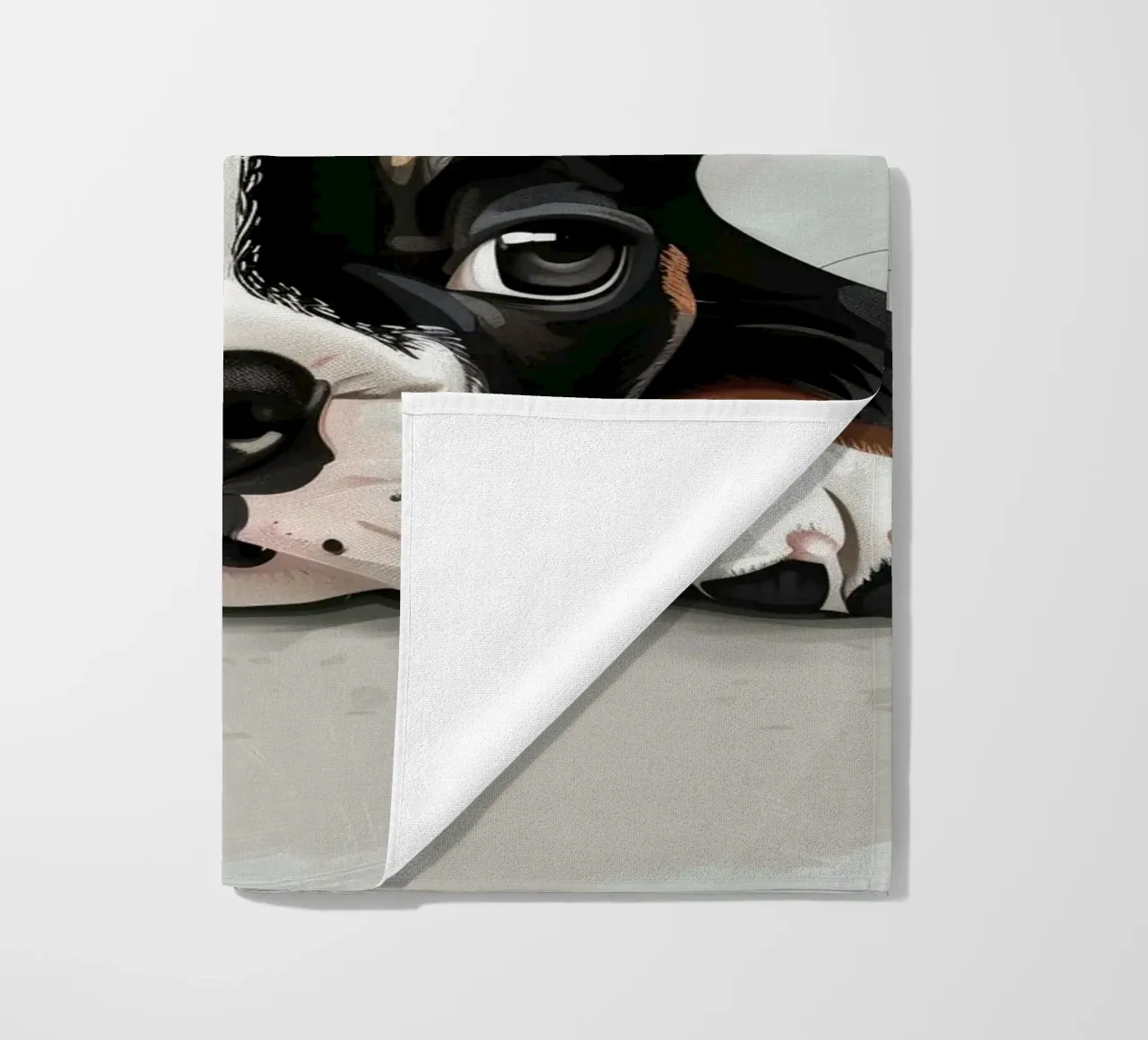 A Bulldog Puppy Resting with Soft Eyes and a Calm Expression beach towel by DesignDoodle