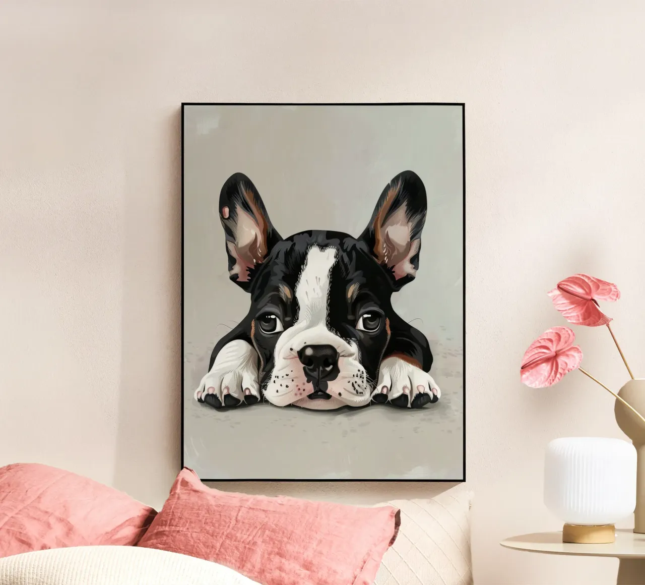 Un chiot bouledogue se reposant avec des yeux doux et une expression calme plexiglas de DesignDoodle