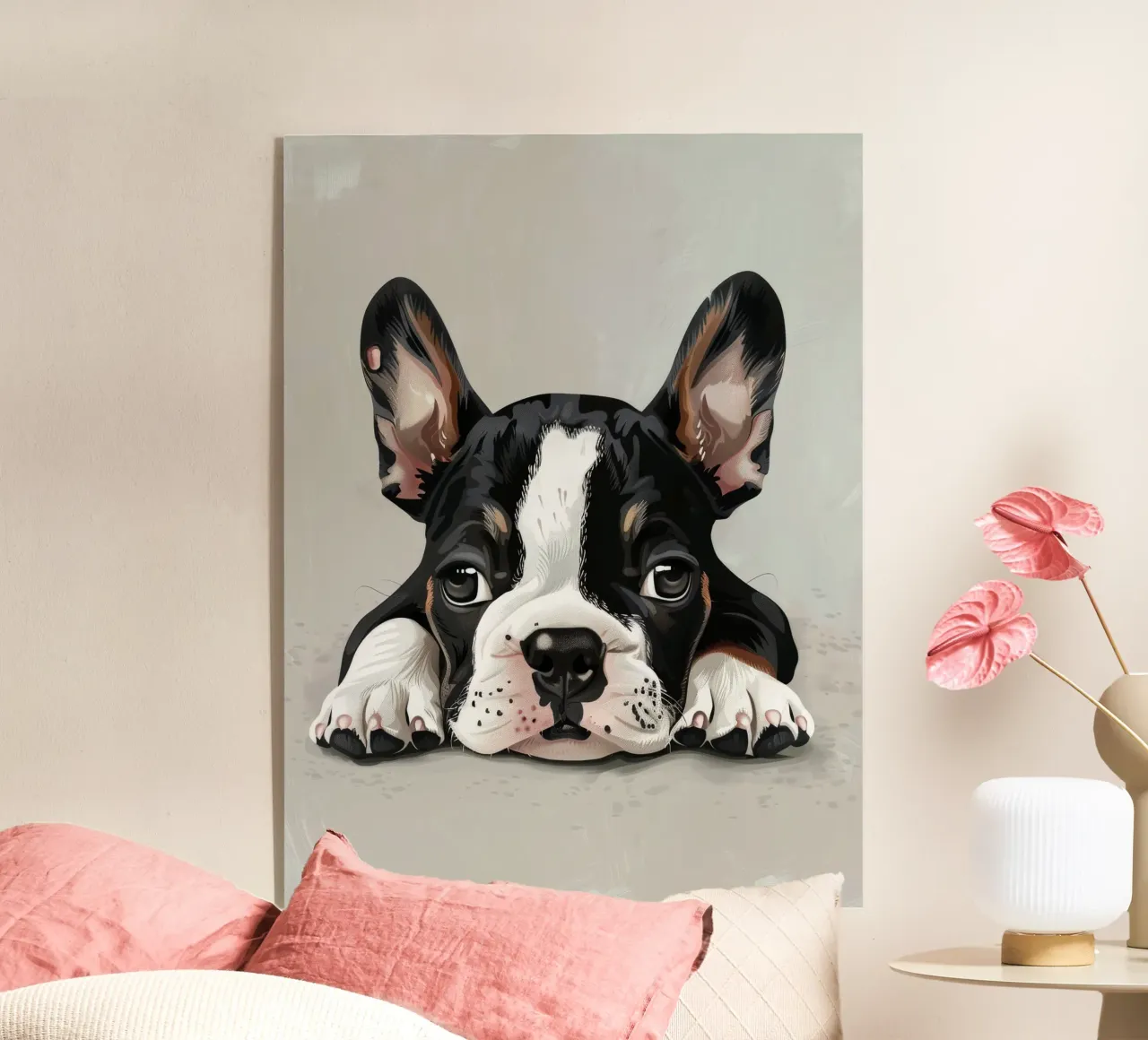 Un chiot bouledogue se reposant avec des yeux doux et une expression calme plexiglas de DesignDoodle