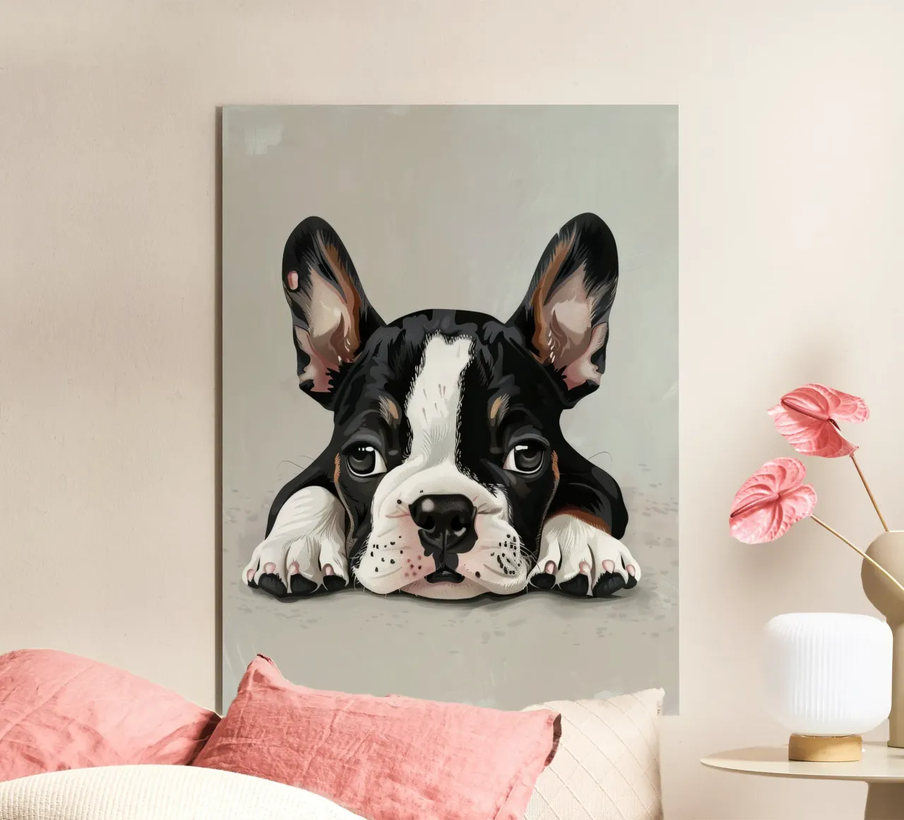 A Bulldog Puppy Resting with Soft Eyes and a Calm Expression alu-dibond by DesignDoodle