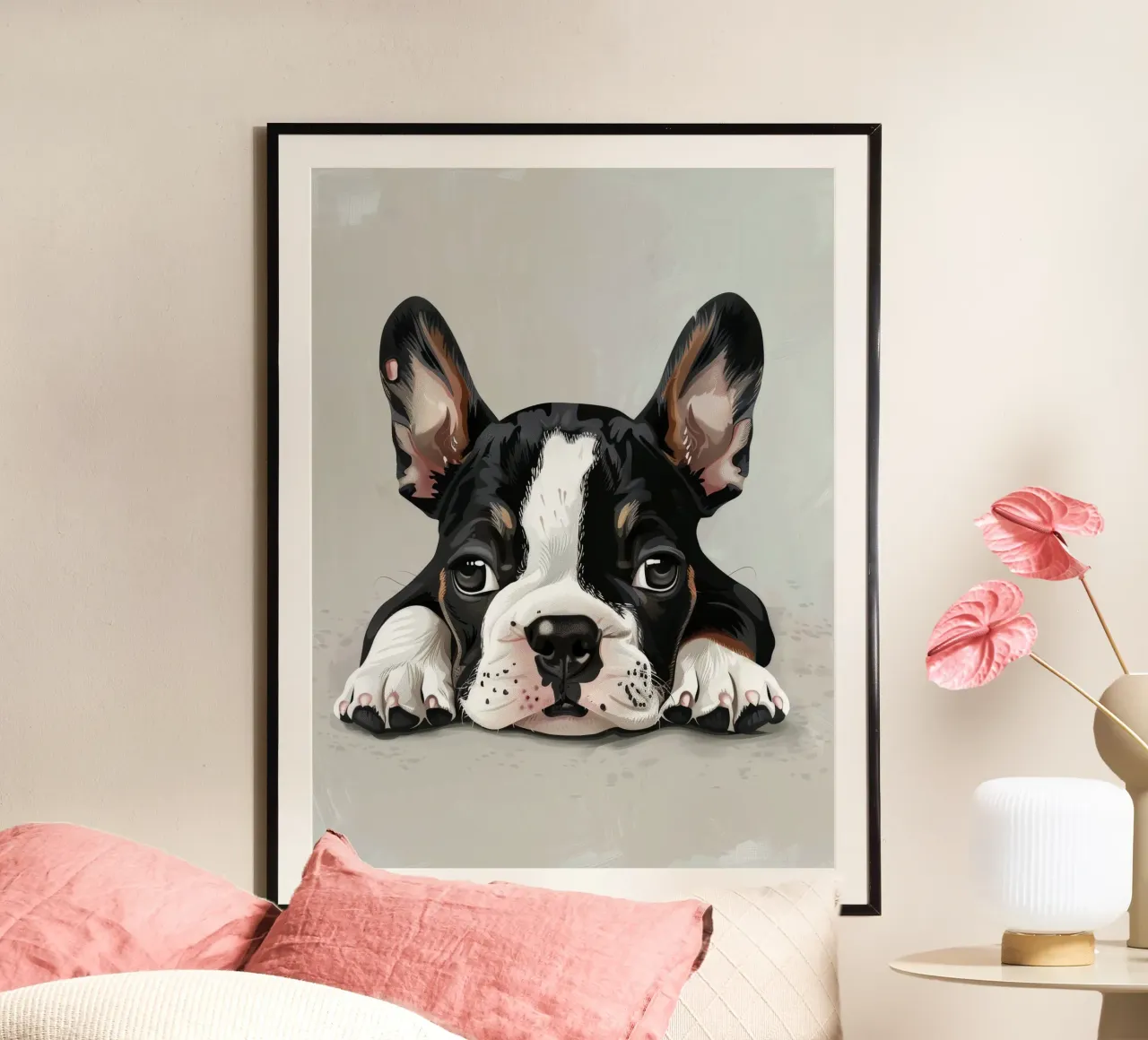 A Bulldog Puppy Resting with Soft Eyes and a Calm Expression hahnemühle by DesignDoodle