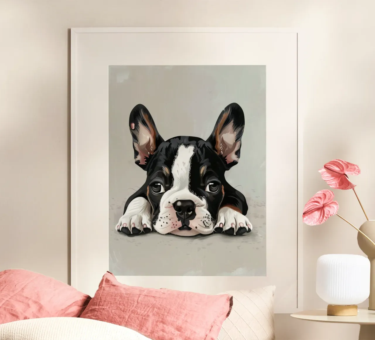 A Bulldog Puppy Resting with Soft Eyes and a Calm Expression hahnemühle by DesignDoodle