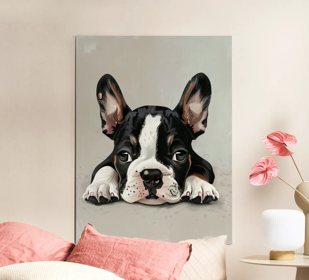 A Bulldog Puppy Resting with Soft Eyes and a Calm Expression hahnemühle by DesignDoodle