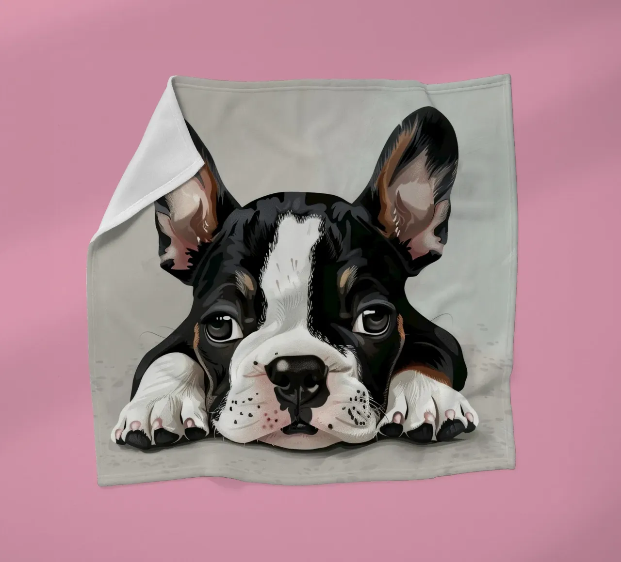 A Bulldog Puppy Resting with Soft Eyes and a Calm Expression fleece blanket by DesignDoodle
