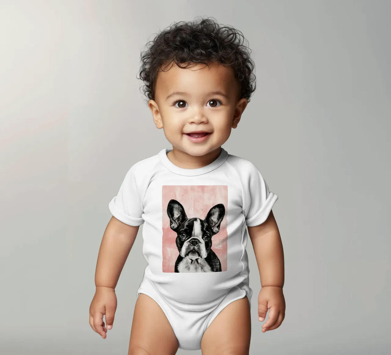Bulldog dallo sguardo dolce, che riposa serenamente in un attimo body neonato maniche corte da DesignDoodle