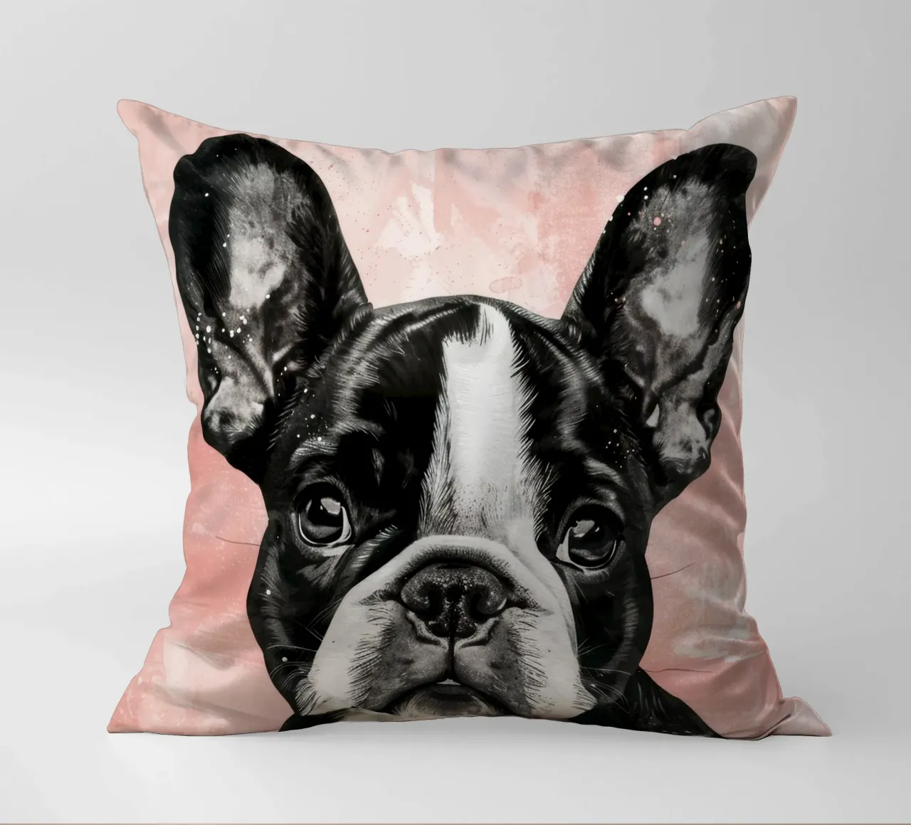 Bulldog dallo sguardo dolce, che riposa serenamente in un attimo cuscino da DesignDoodle