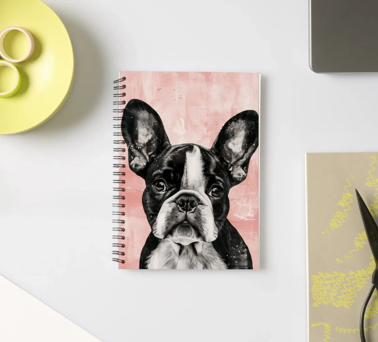 Bulldog with a Sweet Gaze, Resting Peacefully in a Moment spiral notebook by DesignDoodle